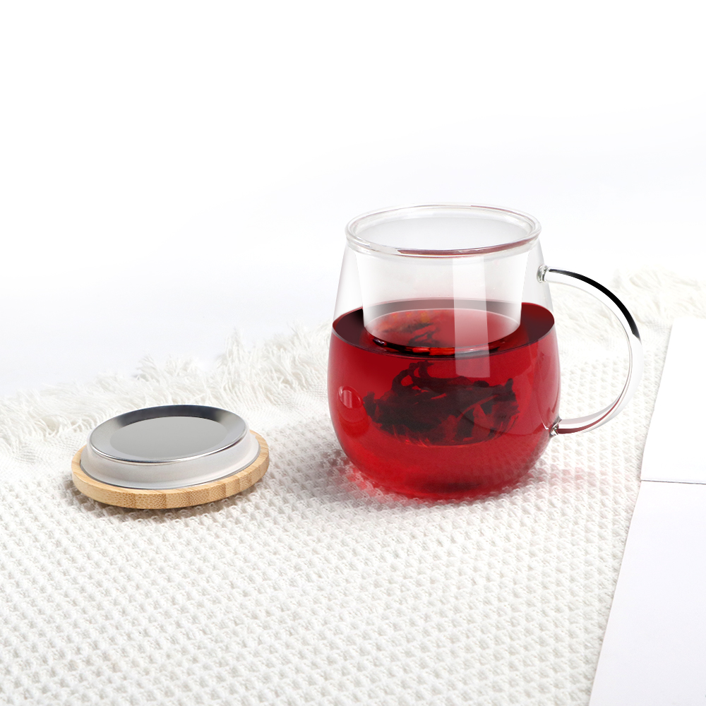 Mushroom shaped glass cup with bamboo lid