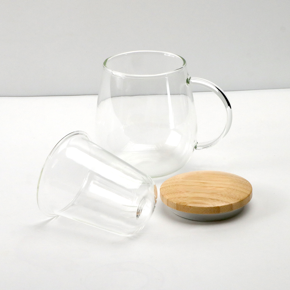 Mushroom shaped glass cup with bamboo lid