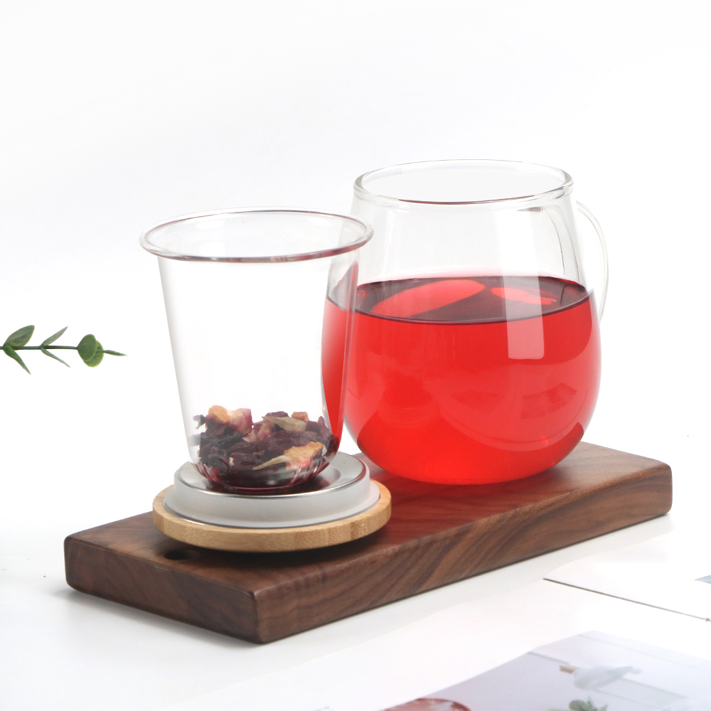 Mushroom shaped glass cup with bamboo lid