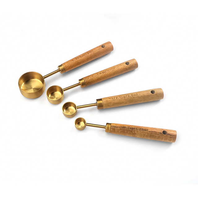 measuring spoon with wooden handle