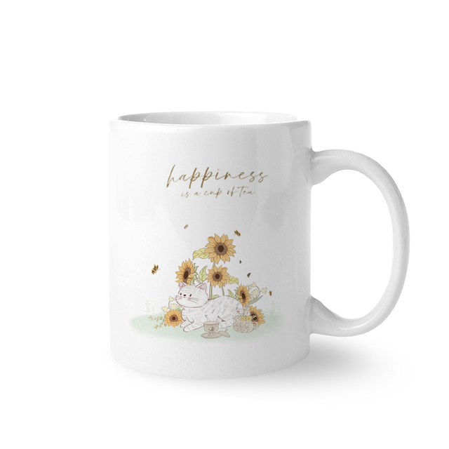 cat and sunflower themed mugs
